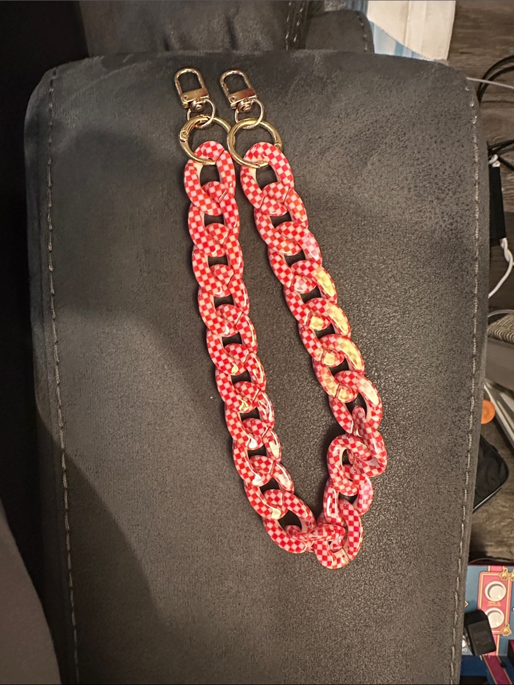 Red Checkerboard Chain bag chain accessory with Gold Hardware